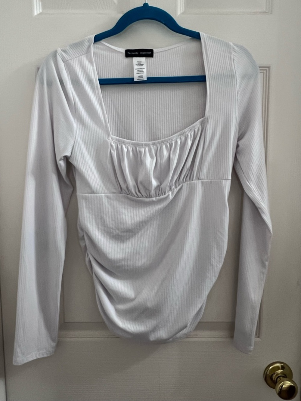 Petite/Small White Long-Sleeve Square Neck Top
